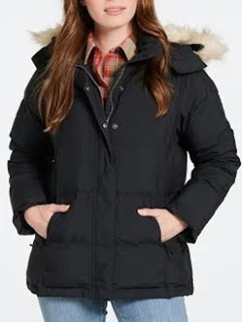 LL Bean Womens Ultrawarm Jacket Down Warm Outdoors Faux Fur Hood Black Medium